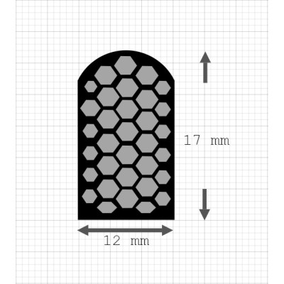 Half round sponge rubber extrusion  | EPDM | black | 12 x 17 mm | per meter